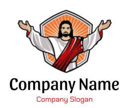 religious logo Jesus Christ in shield rays