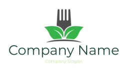 restaurant logo fork between Vegan leaves