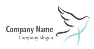 Stylized minimalist bird logo featuring an abstract black and blue bird illustration.