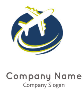 Logo featuring an airplane with a circular blue background.