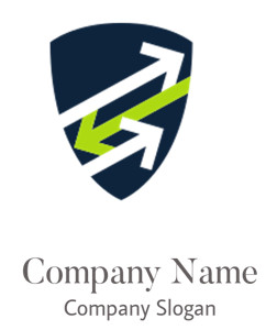 A dark shield icon featuring dynamic interlocking green and white arrows.