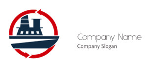 Silhouette of a ship with circular recycling arrows around it.