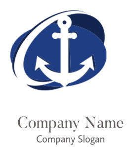 A blue nautical emblem featuring a white anchor.