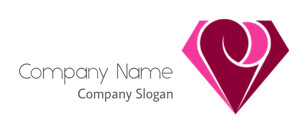 Abstract pink and red heart logo with a gem shape.