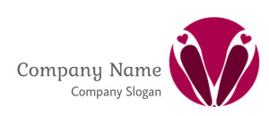 Abstract logo design with maroon heart shapes in a circular emblem.