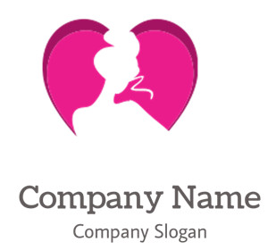 Silhouette of a kissing couple with a pink heart background.
