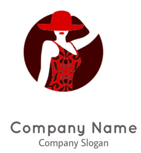 Silhouette of a woman wearing a red hat and patterned dress.