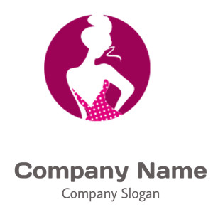 Silhouette of an elegant woman in a pink circle icon, representing fashion.