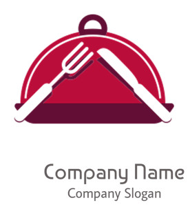Red cloche with fork and knife icon