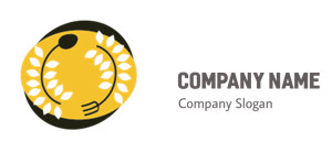 Illustrative logo featuring a black fork and yellow plate with white leaves.