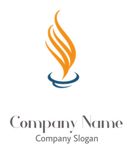 Abstract orange flame logo with modern design elements.