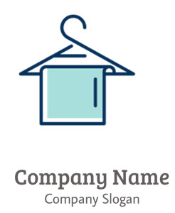 Icon of a clothing hanger with a light blue towel draped over it.