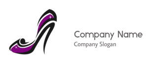 Stylized high heel shoe icon in black and purple colors.