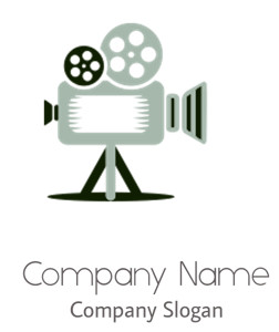 Icon of a vintage film projector with reels and lens.