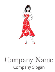 Stylized drawing of a woman in a red evening dress and high heels.