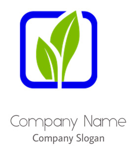 Green leaf icon with a blue outline symbolizing eco-friendliness.