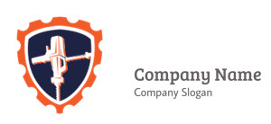 Logo featuring an industrial drill inside a shield and gear design.