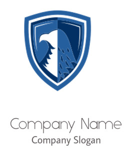 Blue shield logo featuring an eagle silhouette.