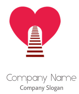 Illustration of a red heart with a staircase leading through it.