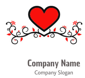 Ornate red heart with black floral decoration