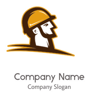 Illustrated logo of a construction worker in profile view wearing a hard hat