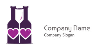 Two purple wine bottles with pink hearts icon representing romance and love.