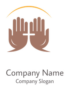 Illustration of two hands in a praying position with a halo above.