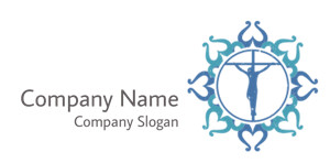 An ornate blue religious symbol featuring a crucifix design at the center.