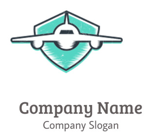 Logo of an airplane with a teal shield background representing aviation and protection.