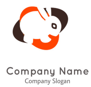 Stylized rabbit logo with orange and black design.