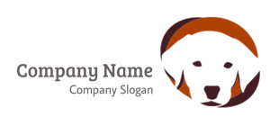 Minimalist dog face logo in brown and white