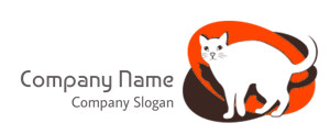 Stylized white cat with an orange and brown abstract background.