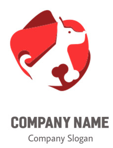 Abstract silhouette of a dog in white against a red background.
