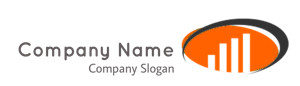 Logo featuring a dynamic bar graph with an orange background and black curved lines.