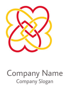 Intertwined red and yellow heart-shaped knot design.