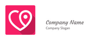 Heart-shaped location pin icon on a pink background.