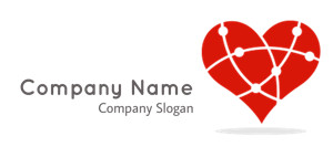 Graphic of a red heart with network connections and white dots