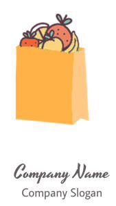 Illustration of a grocery bag filled with fresh produce.