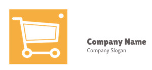 Shopping cart icon on an orange background.