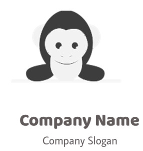 Illustration of a cute, smiling monkey face in black and white.