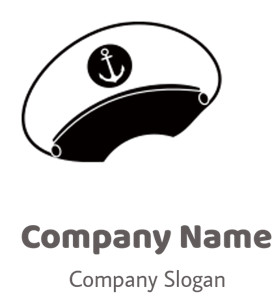 Black and white illustration of a sailor hat with an anchor emblem.