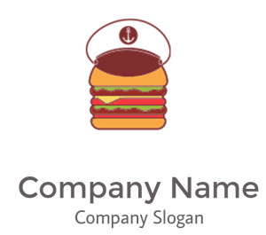 Illustration of a burger with a sailor hat and anchor emblem.