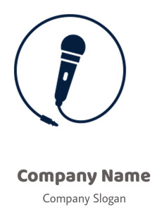 Icon of a microphone with attached cable in a circular outline.