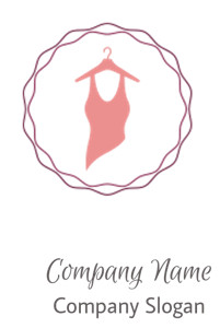 Icon of a dress on a hanger with an ornate circular border in pink tones.