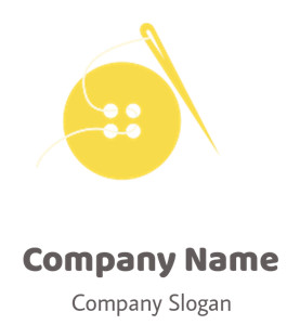 Illustration of a yellow button with a needle and thread.
