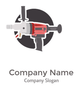 Illustration of a red and gray power drill tool with a handle.