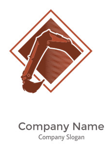 Icon of an excavator arm inside a diamond shape.
