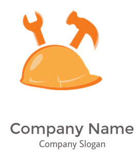 Orange hard hat with a hammer and wrench icon.