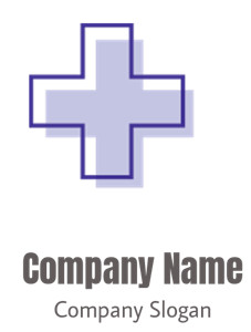 Abstract blue cross symbol with geometric design.