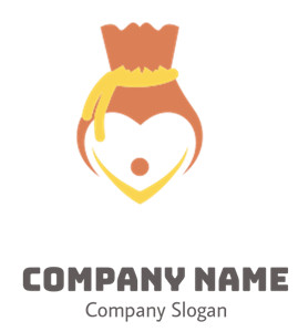 Abstract design featuring a heart shape and crown in orange and yellow colors.
